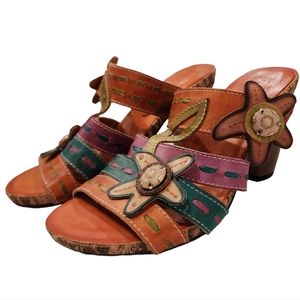 NEW Spring Step L'Artiste Begonia Floral Leather Heeled Peep Toe Sandal